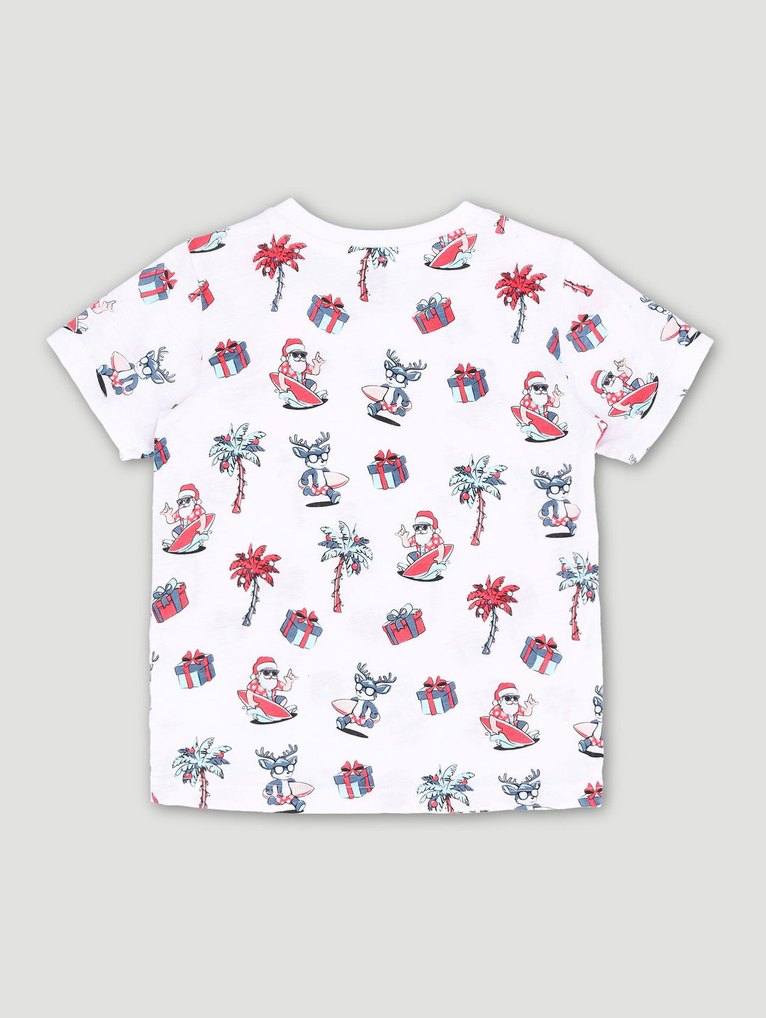 Pre-Boys Christmas Santa Surf Print Top - White