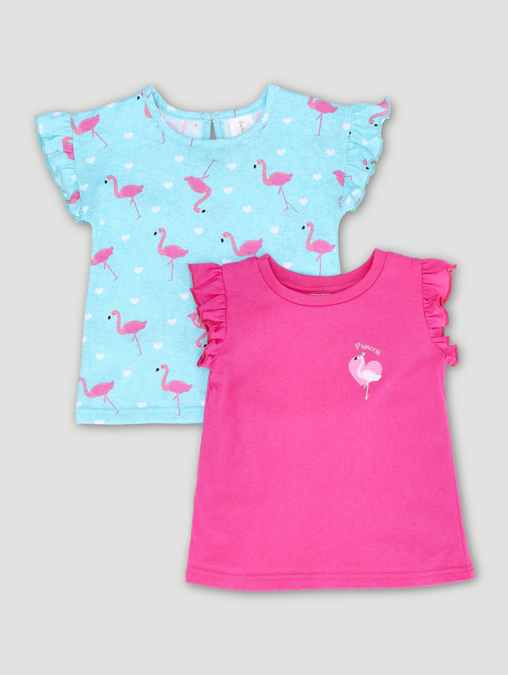 Baby Girls 2 Pack Flamingo Tees - Pink