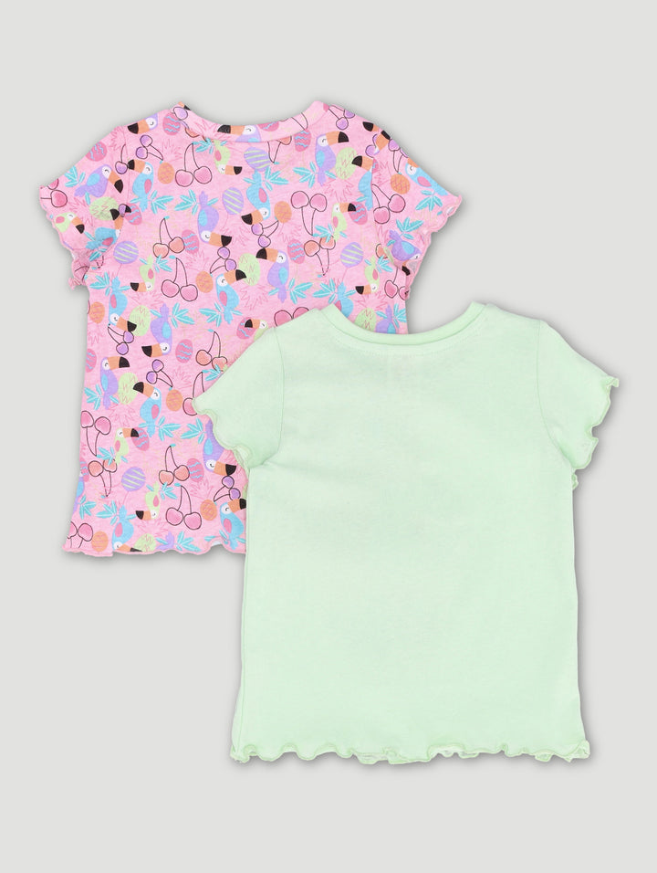 Baby Girls 2 Pack Tropical Tees - Lilac/Lime