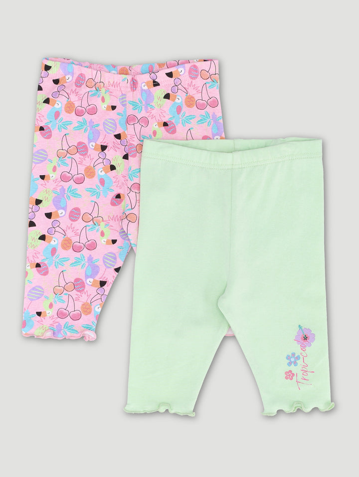 Baby Girls 2 Pack Tropical Leggings - Lilac/Lime