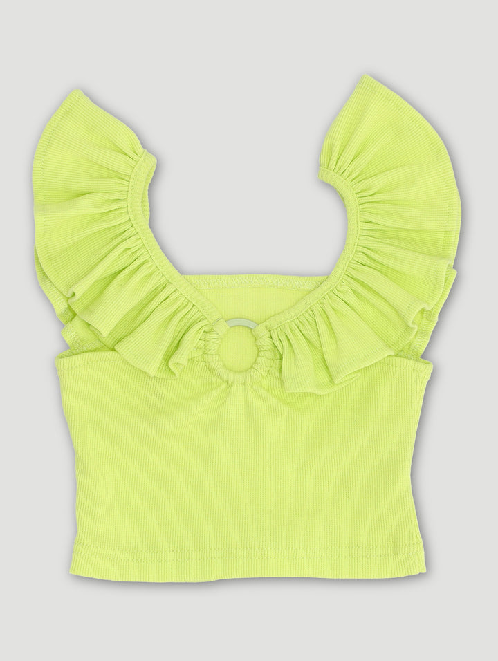 Pre-Girls Keyhole Flutter Sleeve Vest - Lime Green