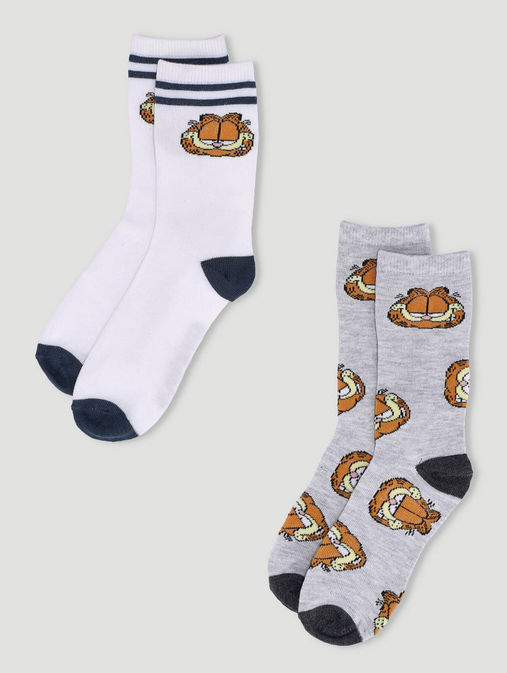 Boys 2 Pack Garfield Anklet Socks - White