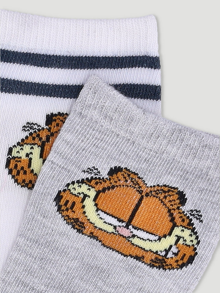 Boys 2 Pack Garfield Anklet Socks - White