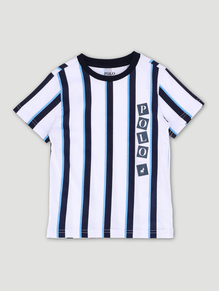 Pre-Boys Liam Stripe Tee - Navy