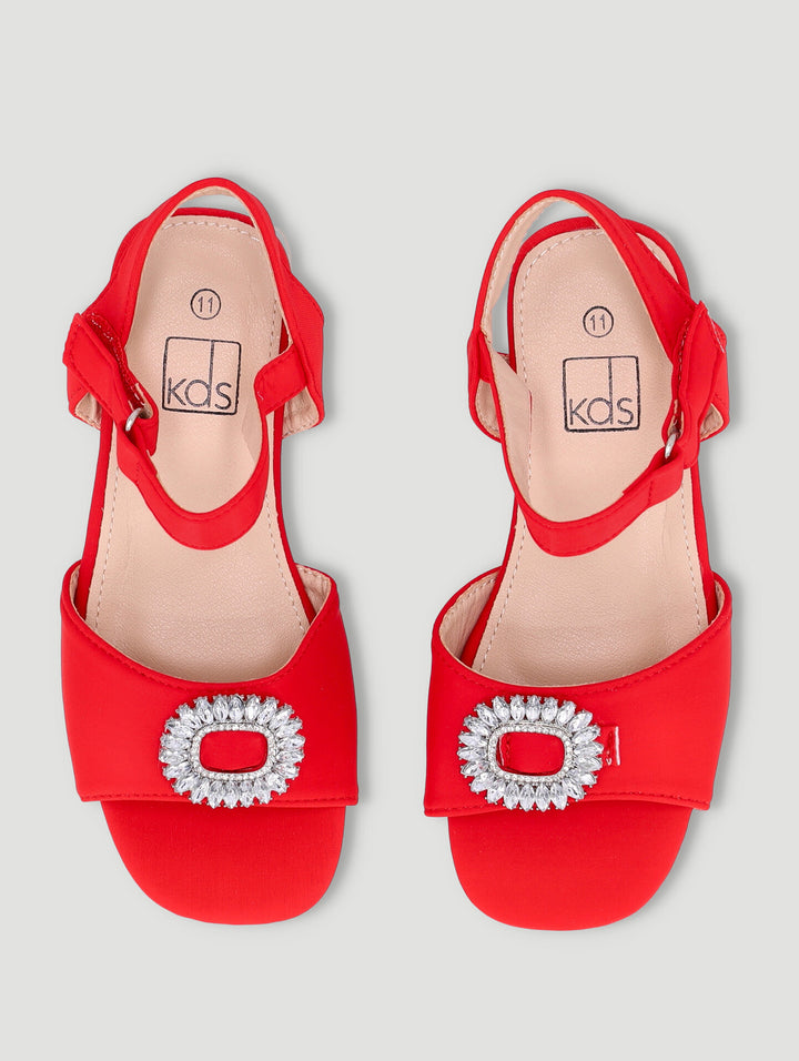 Pre-Girls Jewel Trim Heeled Sandal - Red