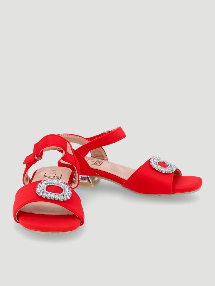 Pre-Girls Jewel Trim Heeled Sandal - Red