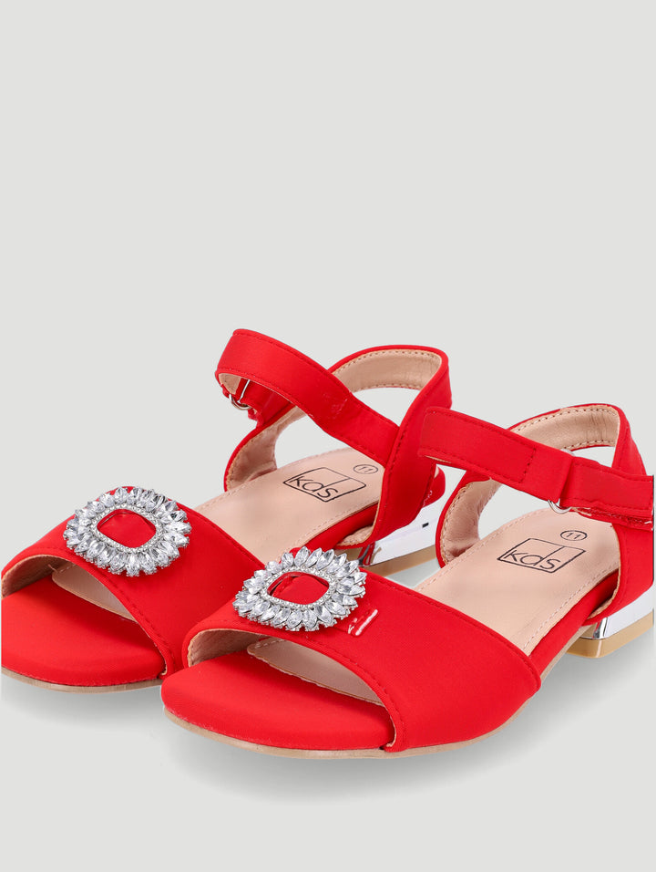 Pre-Girls Jewel Trim Heeled Sandal - Red