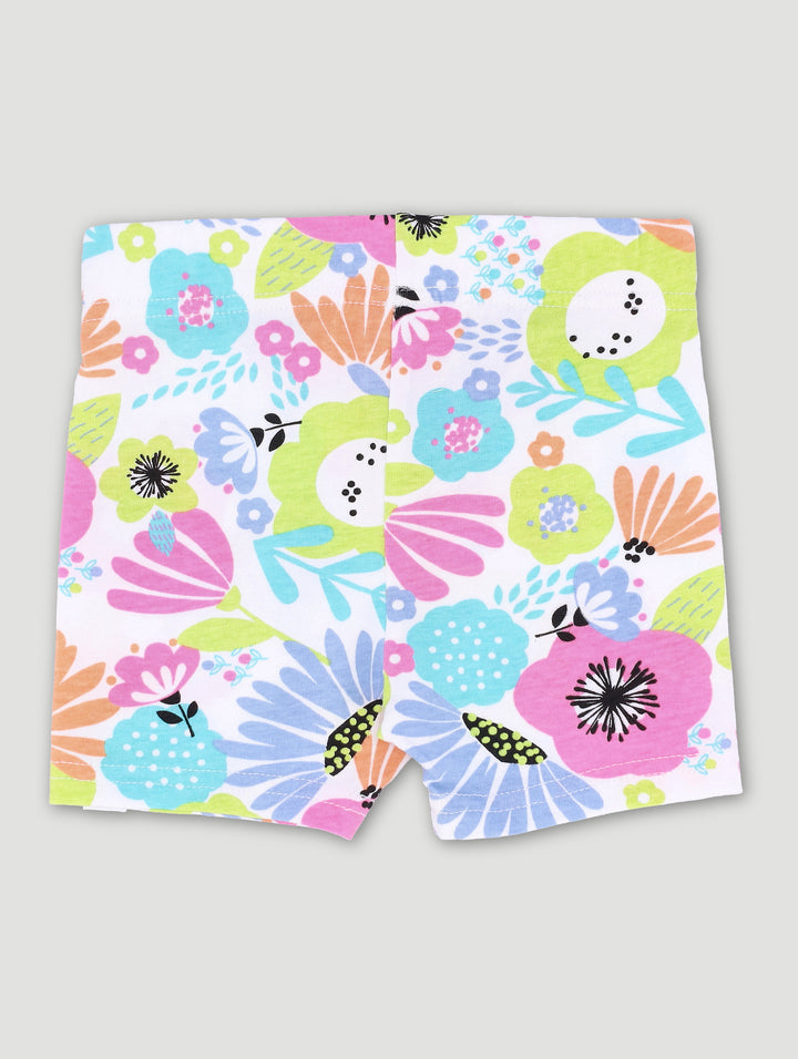 Pre-Girls Big Floral Cycle Shorts - White