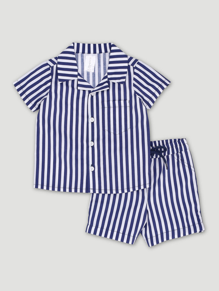 Baby Boys Shirt & Short Stripe Set - Navy