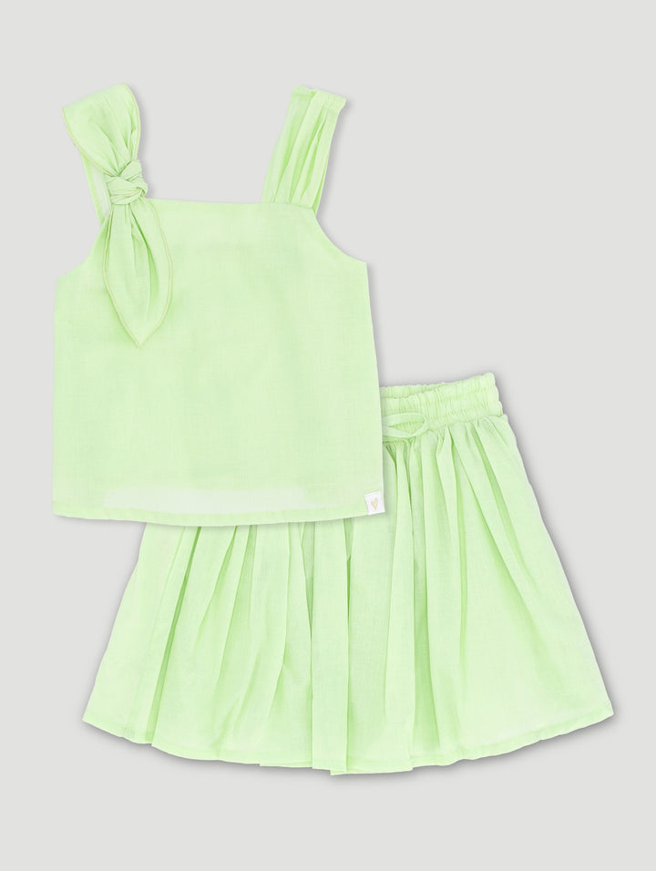 Pre-Girls Butterfly Poplin Strappy Blouse And Skirt Set - Green