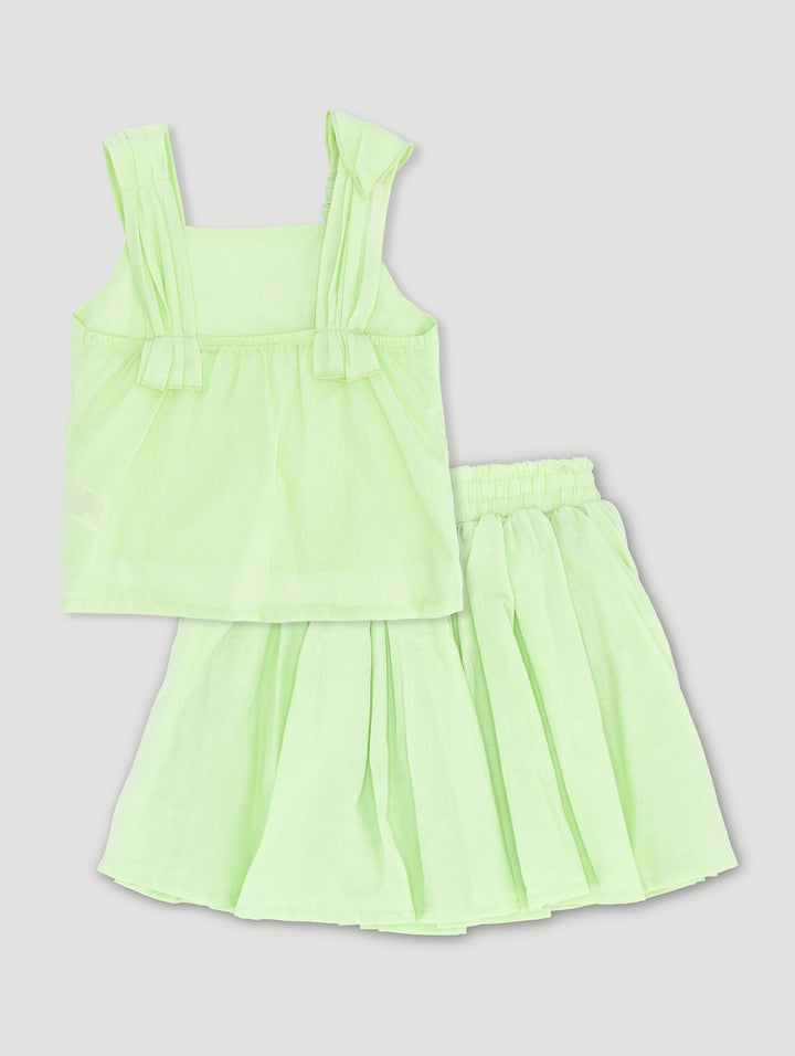 Pre-Girls Butterfly Poplin Strappy Blouse And Skirt Set - Green