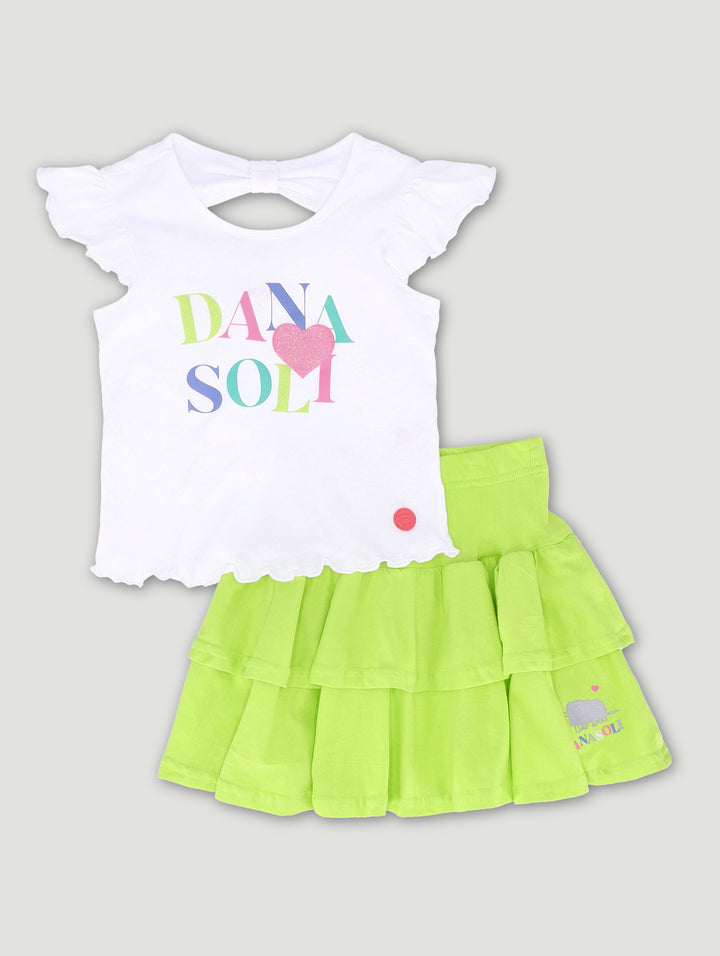 Pre-Girls Lime Green Skirt And Logo Top Set - Green