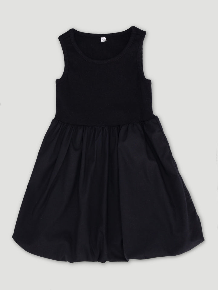 Pre-Girls Poplin Rib Bubble Dress - Black