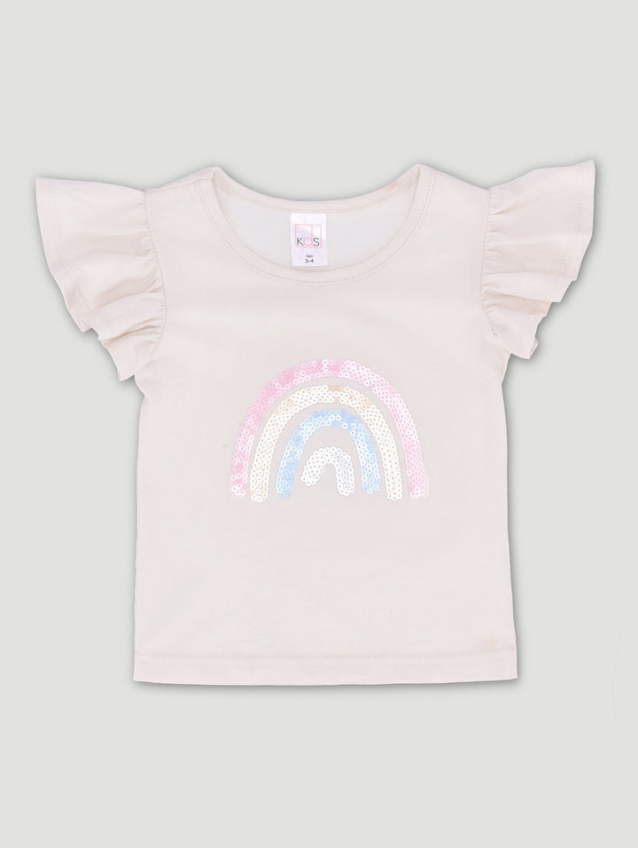 Pre-Girls Rainbow Sequin Tee - Stone