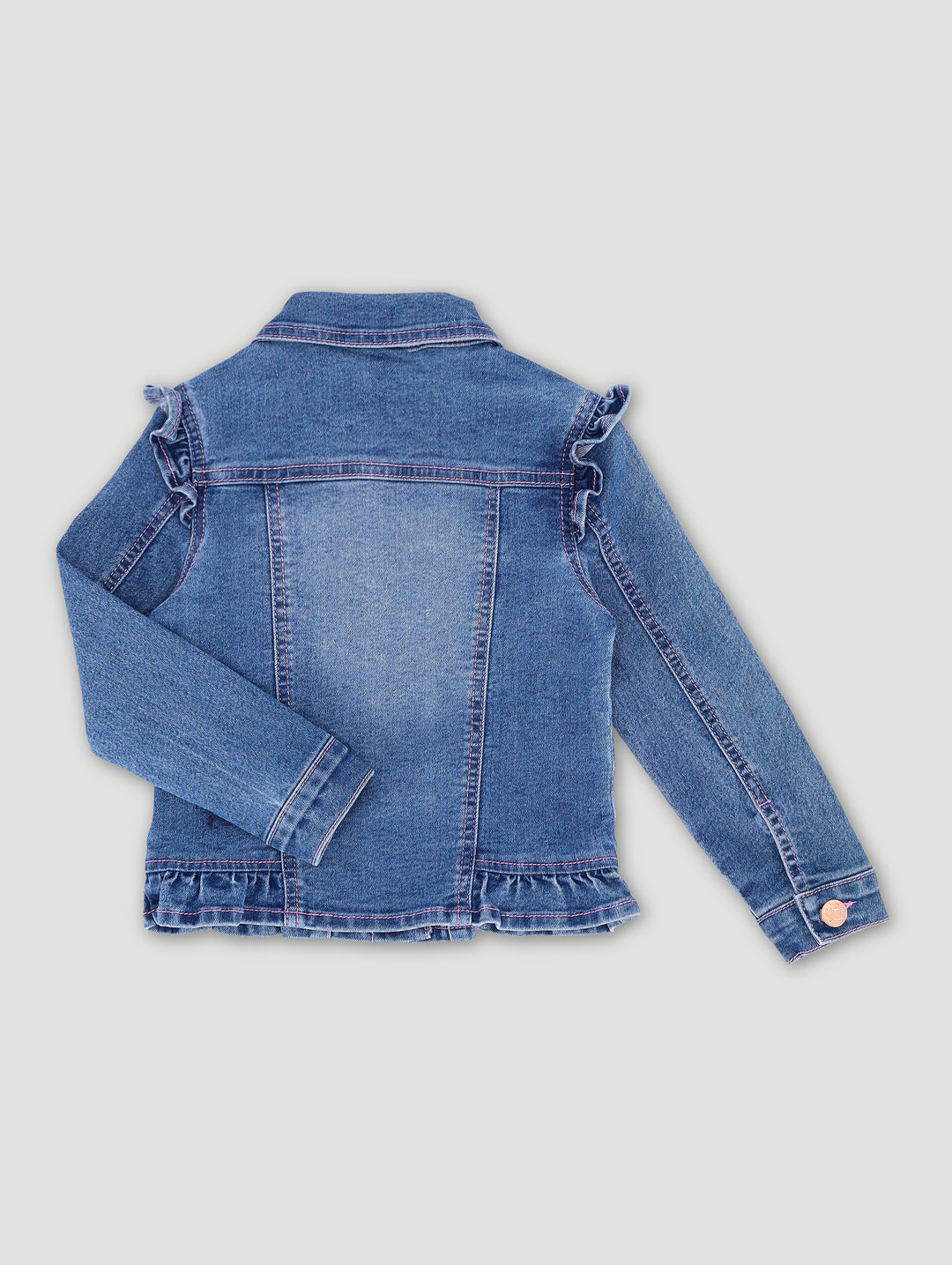 Pre-Girls Frill Denim Jacket - Mid Blue