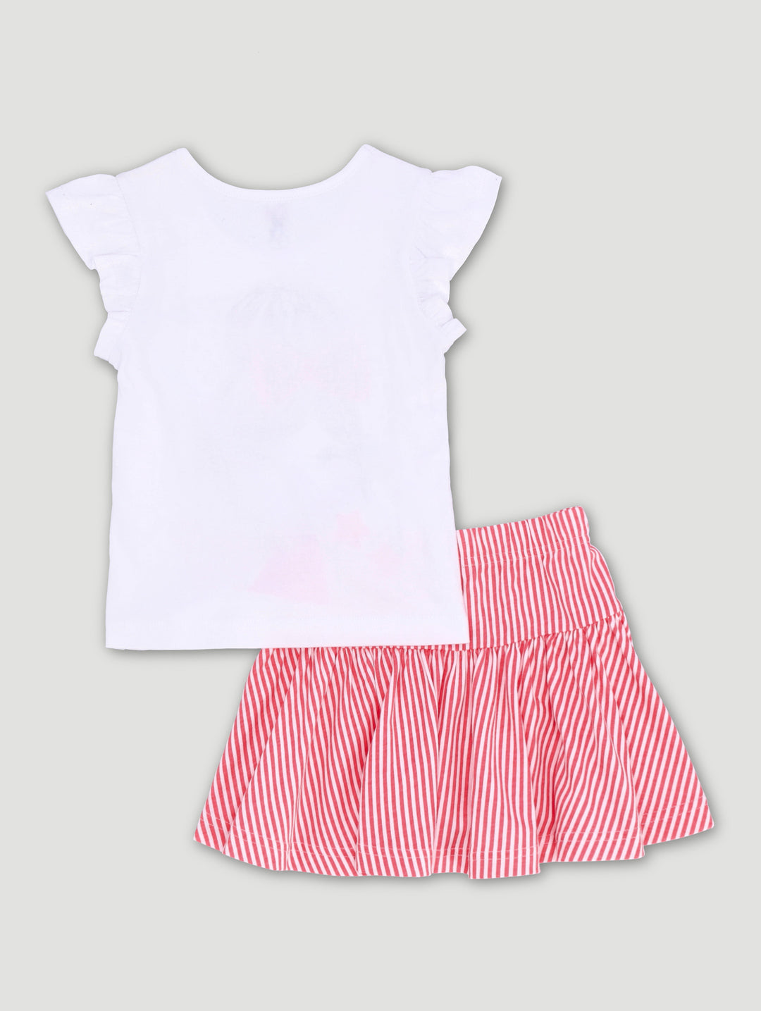 Pre-Girls Tee & Stripe Skirt Set - Coral