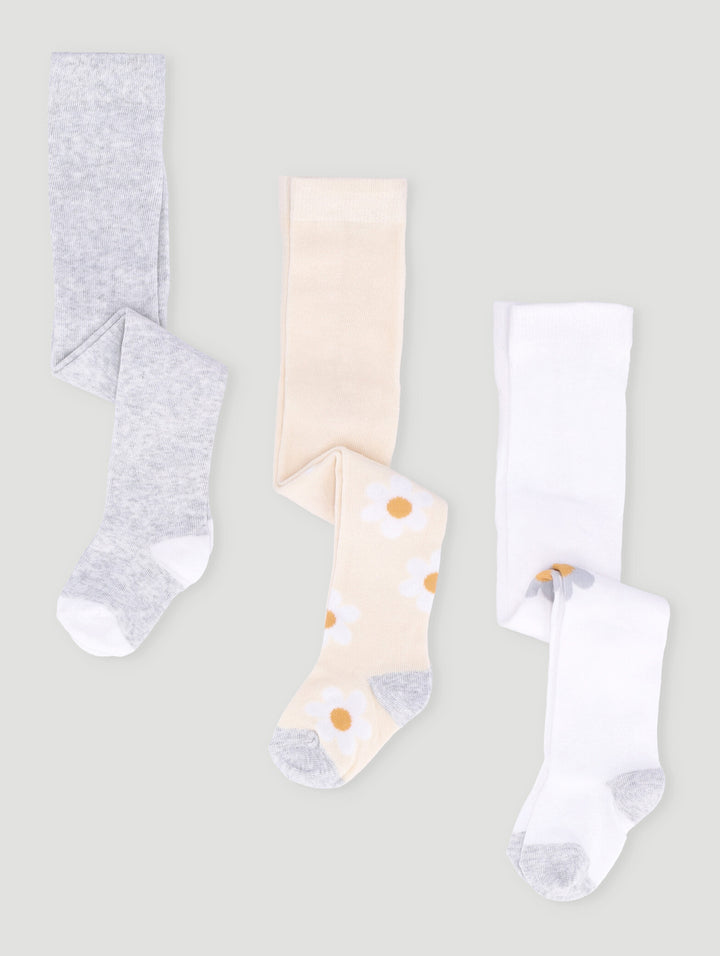 Baby Girls 3 Pack Daisy Stocking - Cream