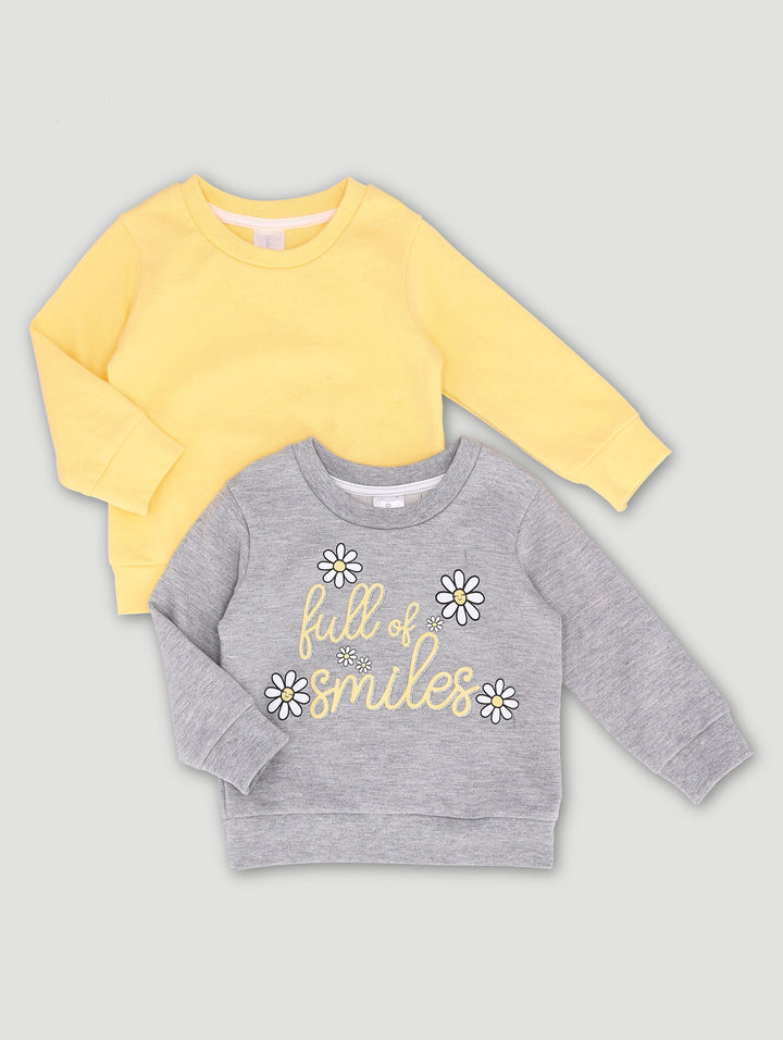 Baby Girls 2 Pack Sweat Top - Grey Melange/Banana Cream