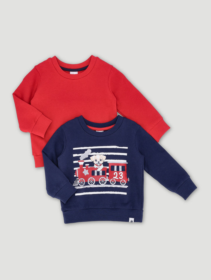 Baby Boys 2 Pack Fleece Top  - Red/Navy