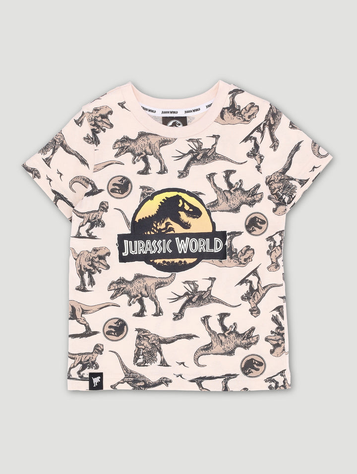 Pre-Boys Jurassic Print Tee - Stone