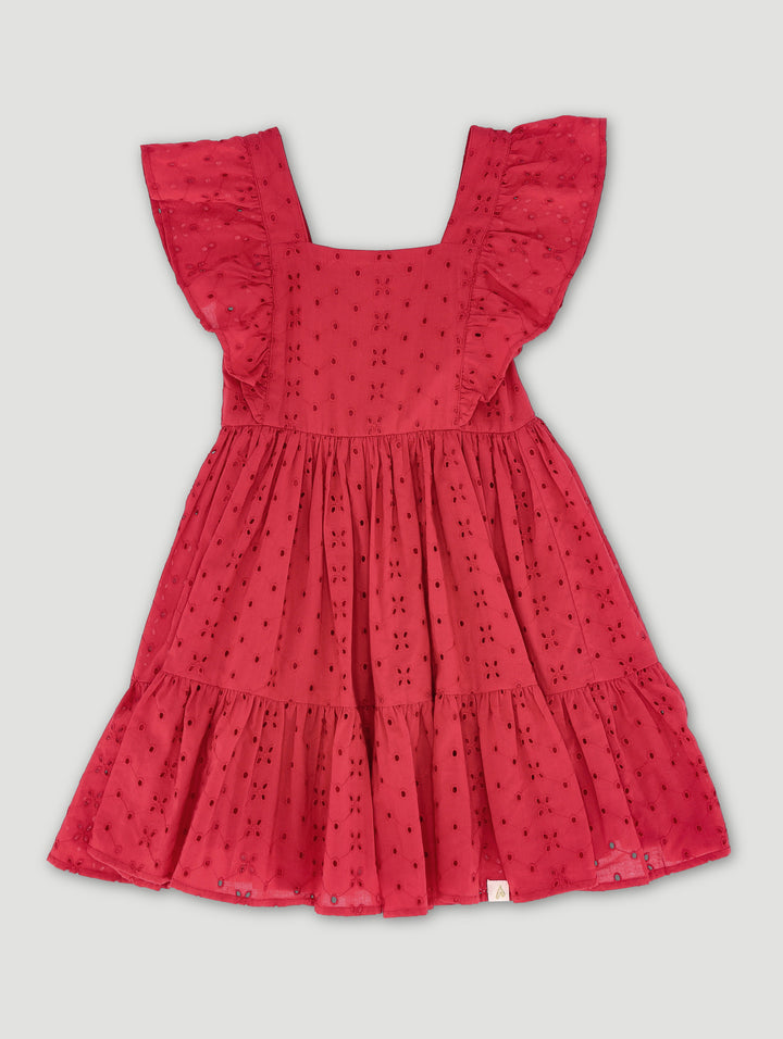 Pre-Girls Anglaise Dress - Red