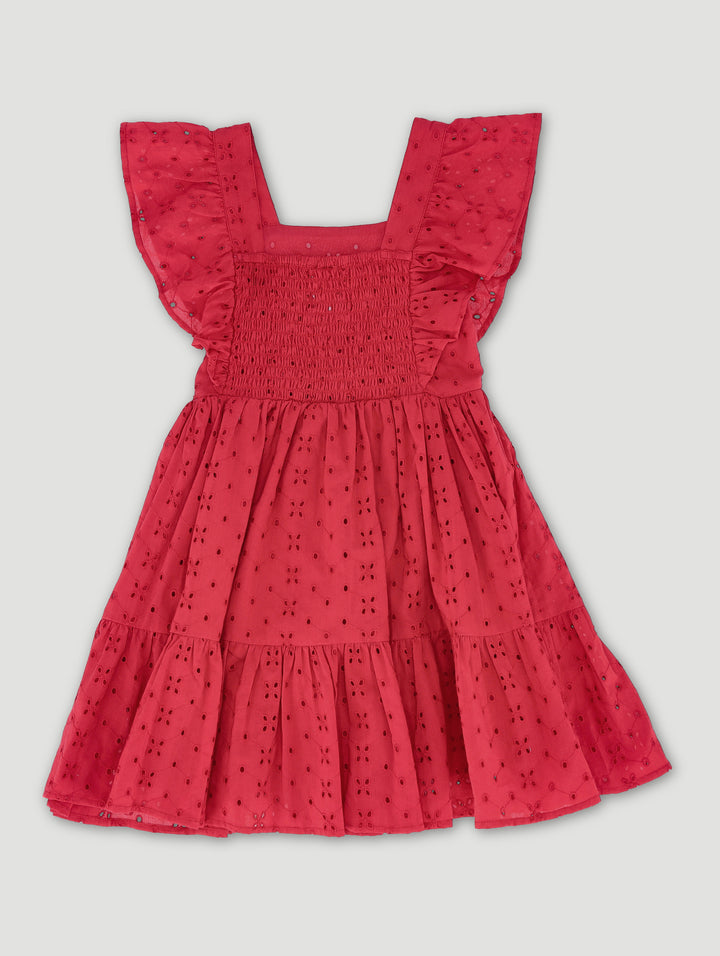 Pre-Girls Anglaise Dress - Red