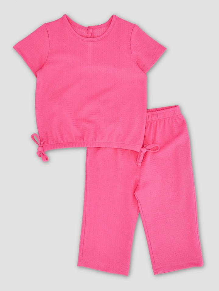 Baby Girls Bubble Jacqurd Knitted Crepe Set - Neon Pink