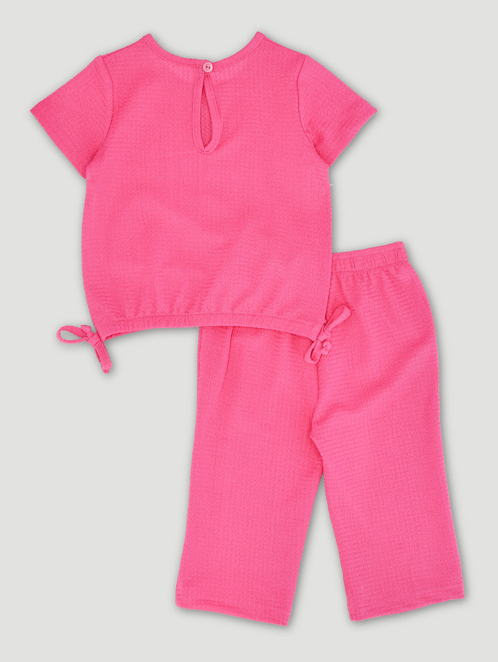 Baby Girls Bubble Jacqurd Knitted Crepe Set - Neon Pink