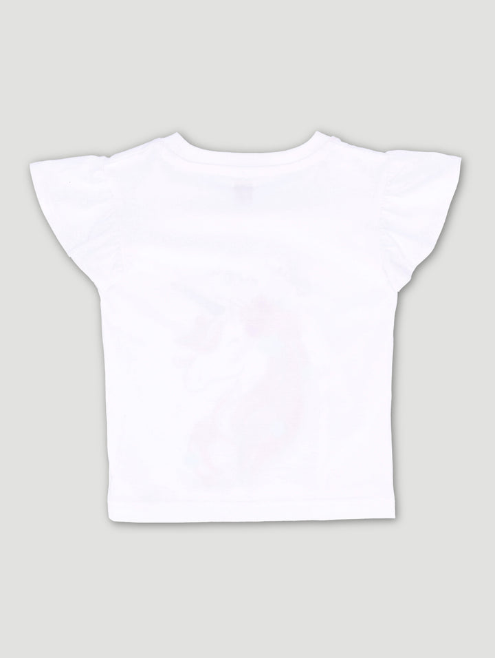 Pre-Girls Shoulder Frill Unicorn Tee - White