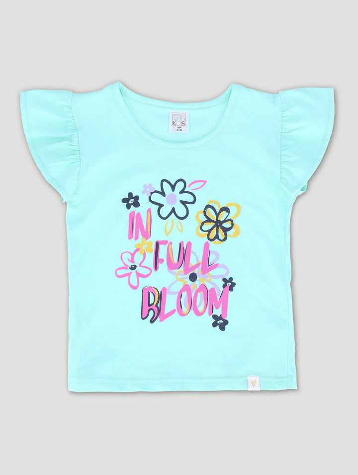 Pre-Girls Full Bloom Shoulder Frill Tee - Blue