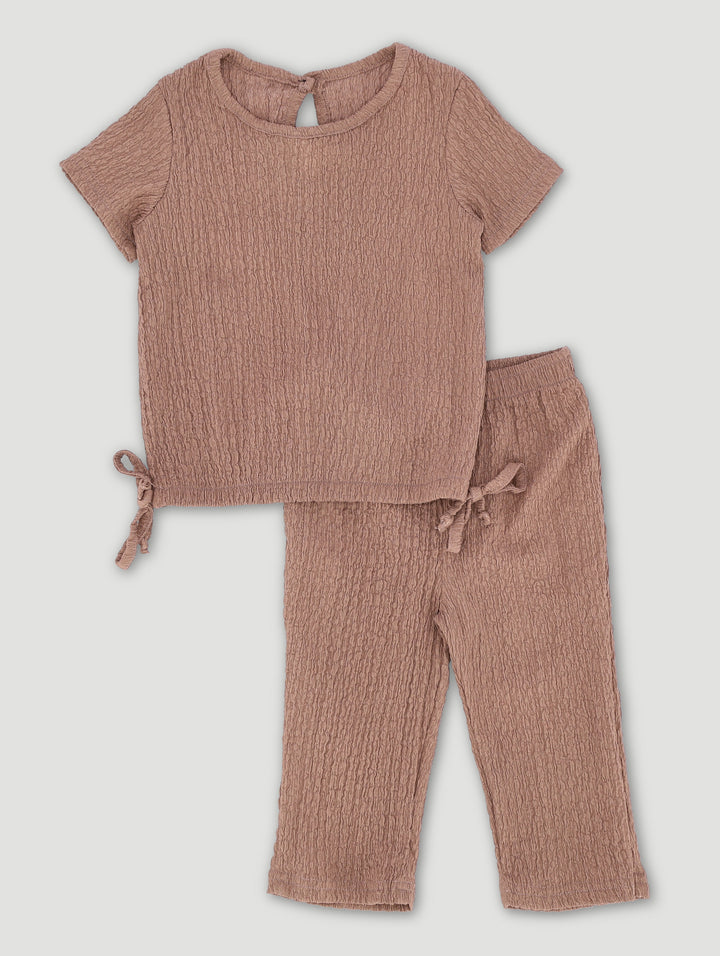 Baby Girls Bubble Jacquard Knitted Crepe Set - Light Brown