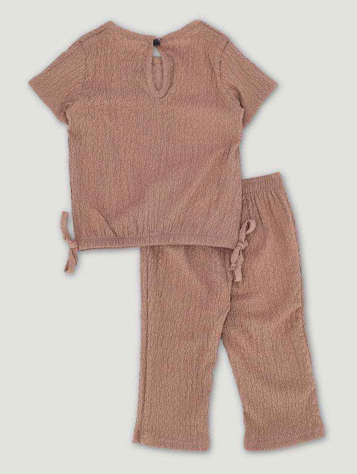 Baby Girls Bubble Jacquard Knitted Crepe Set - Light Brown