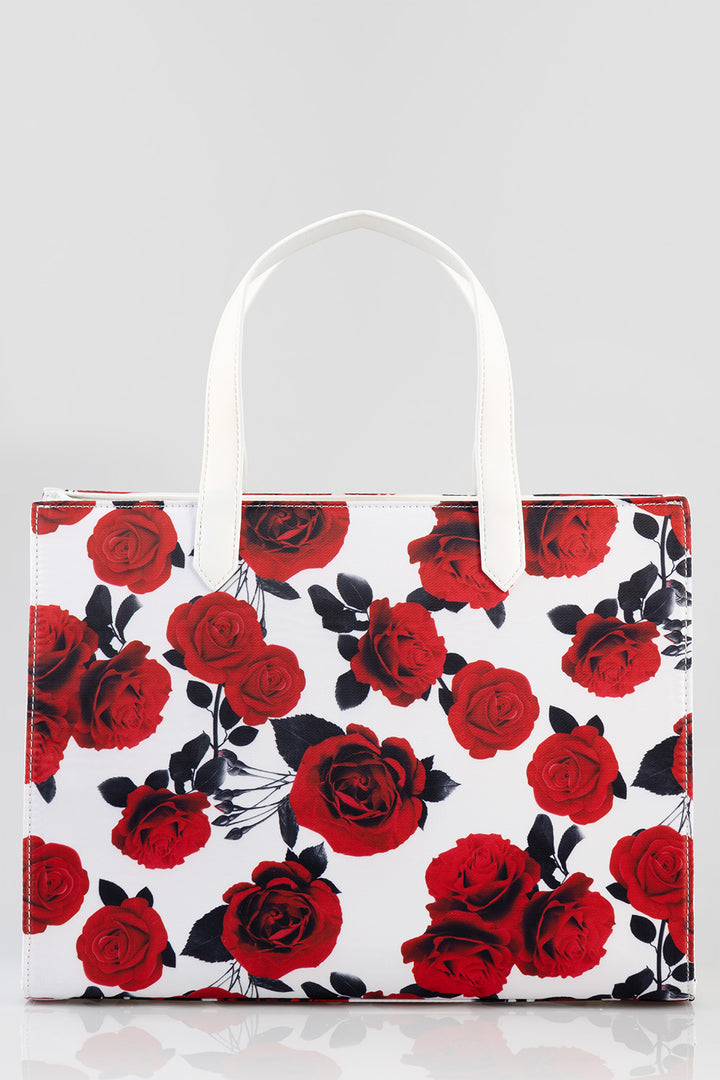 Rose Printed Tote Bag - White/Red