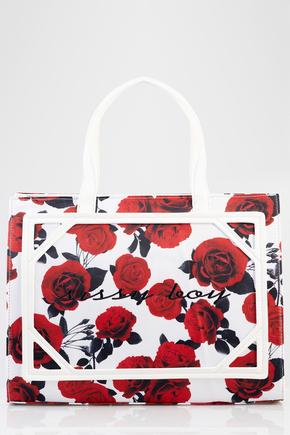 Rose Printed Tote Bag - White/Red