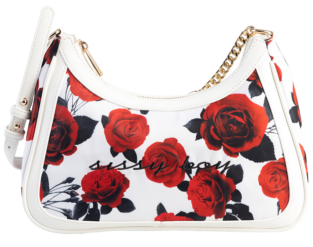 Rose Printed Shoulder Bag - White/Red