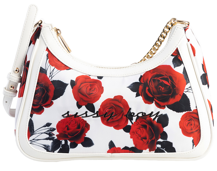 Rose Printed Shoulder Bag - White/Red