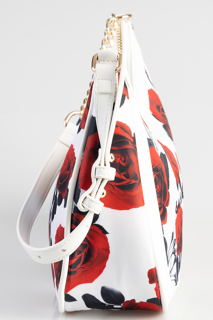 Rose Printed Shoulder Bag - White/Red