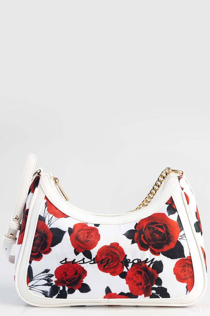 Rose Printed Shoulder Bag - White/Red