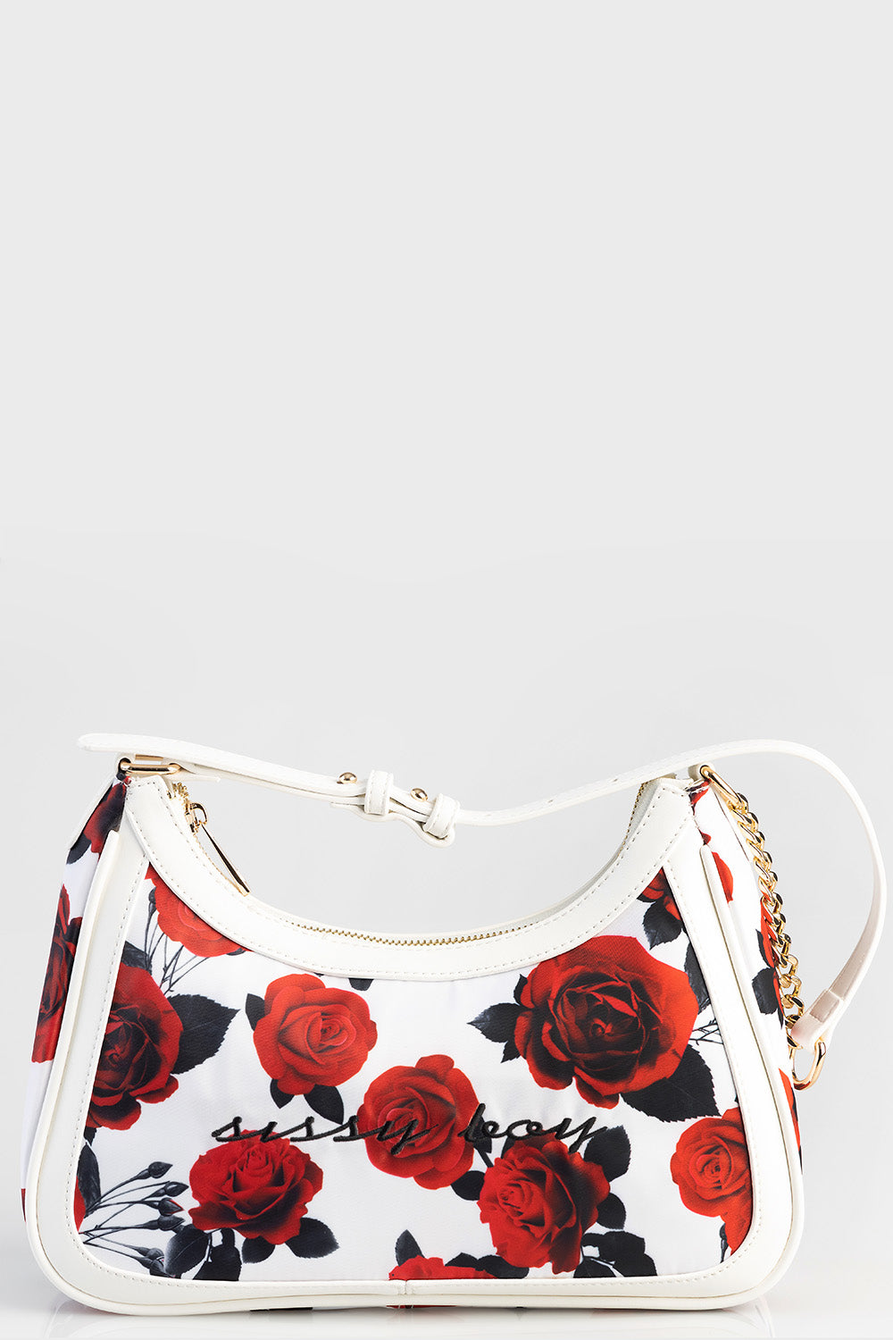 Rose Printed Shoulder Bag - White/Red