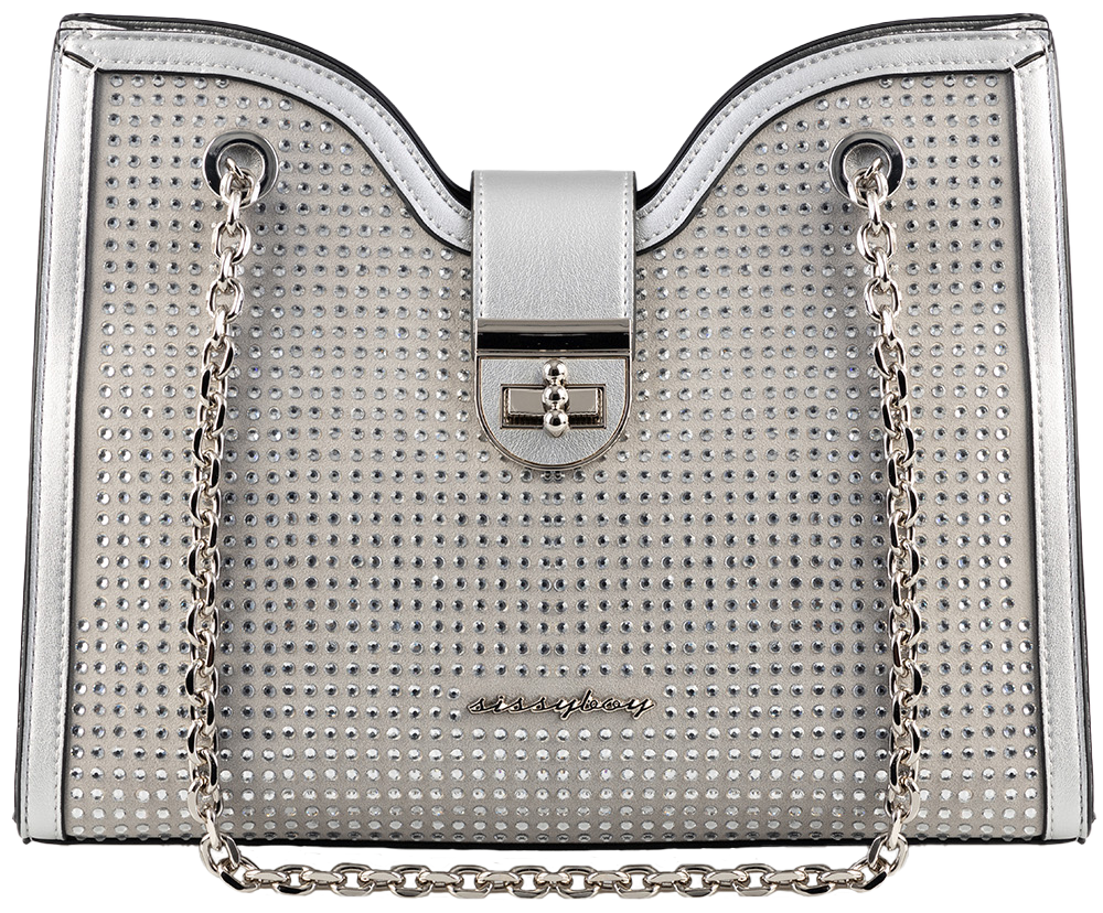 Structured Tote Bag With Chain Strap - Silver