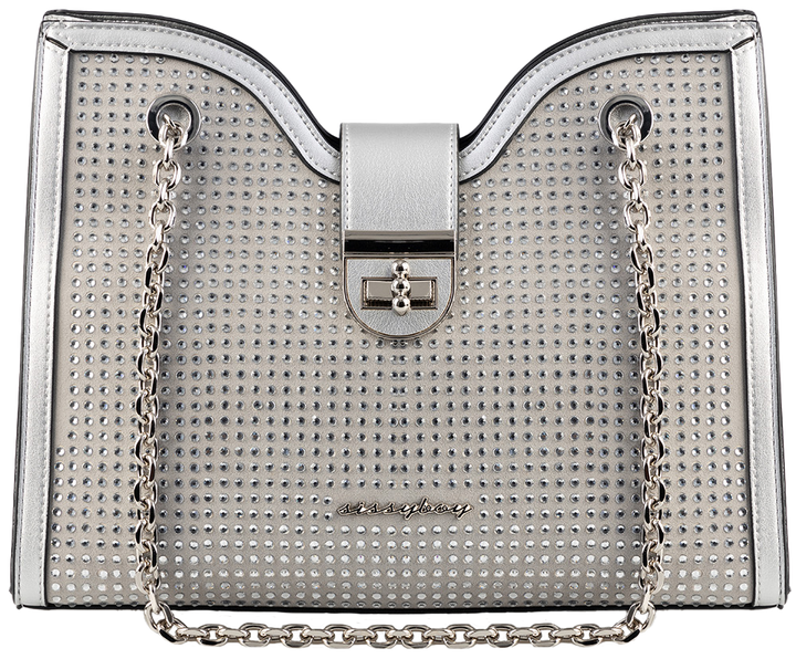 Structured Tote Bag With Chain Strap - Silver