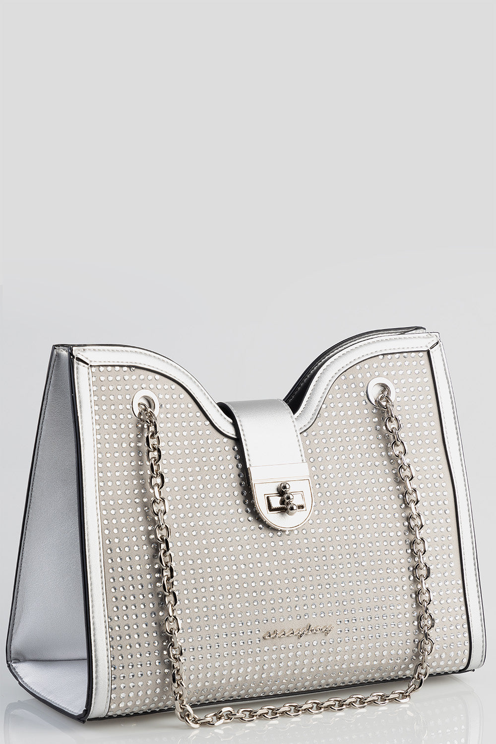 Structured Tote Bag With Chain Strap - Silver