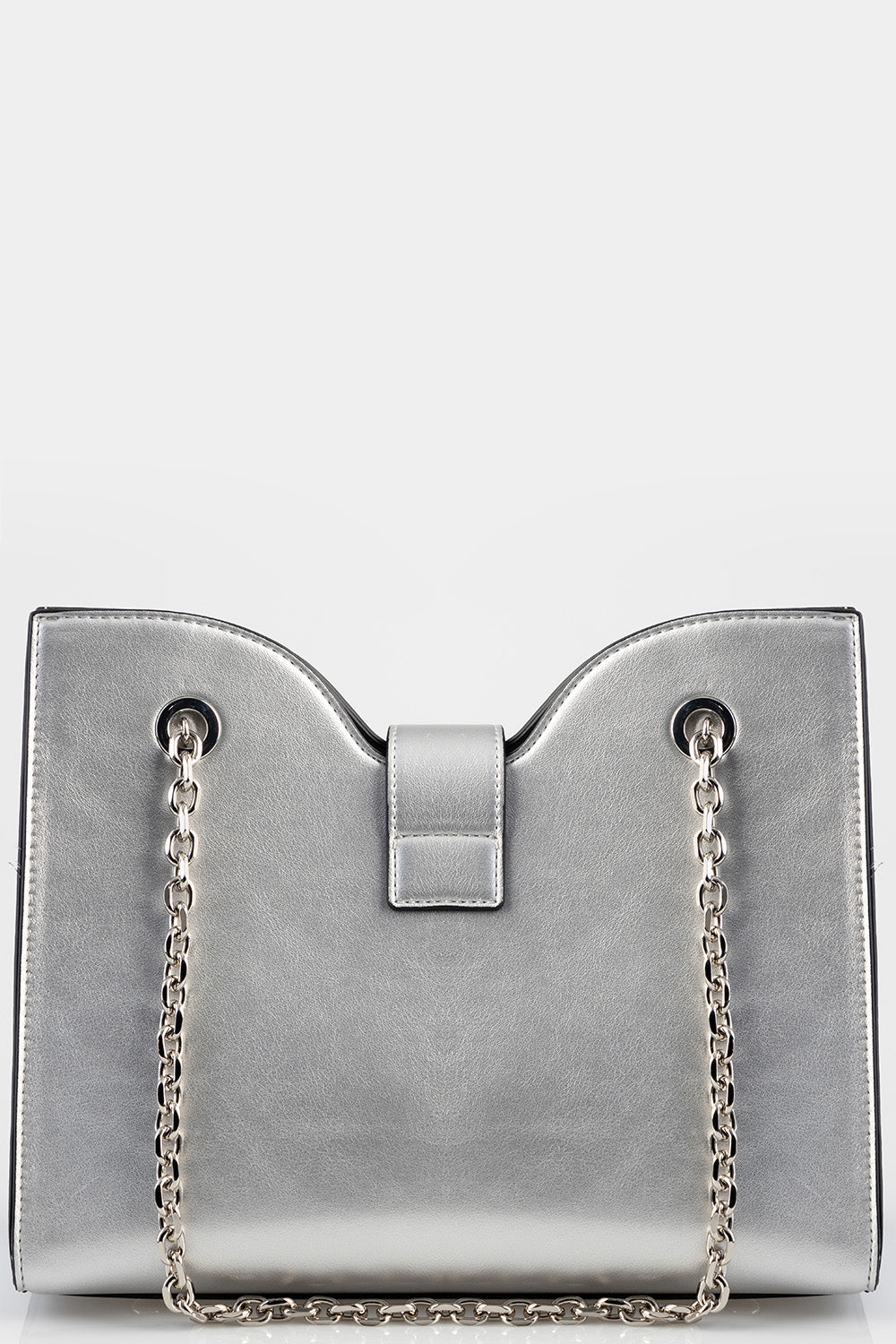 Structured Tote Bag With Chain Strap - Silver