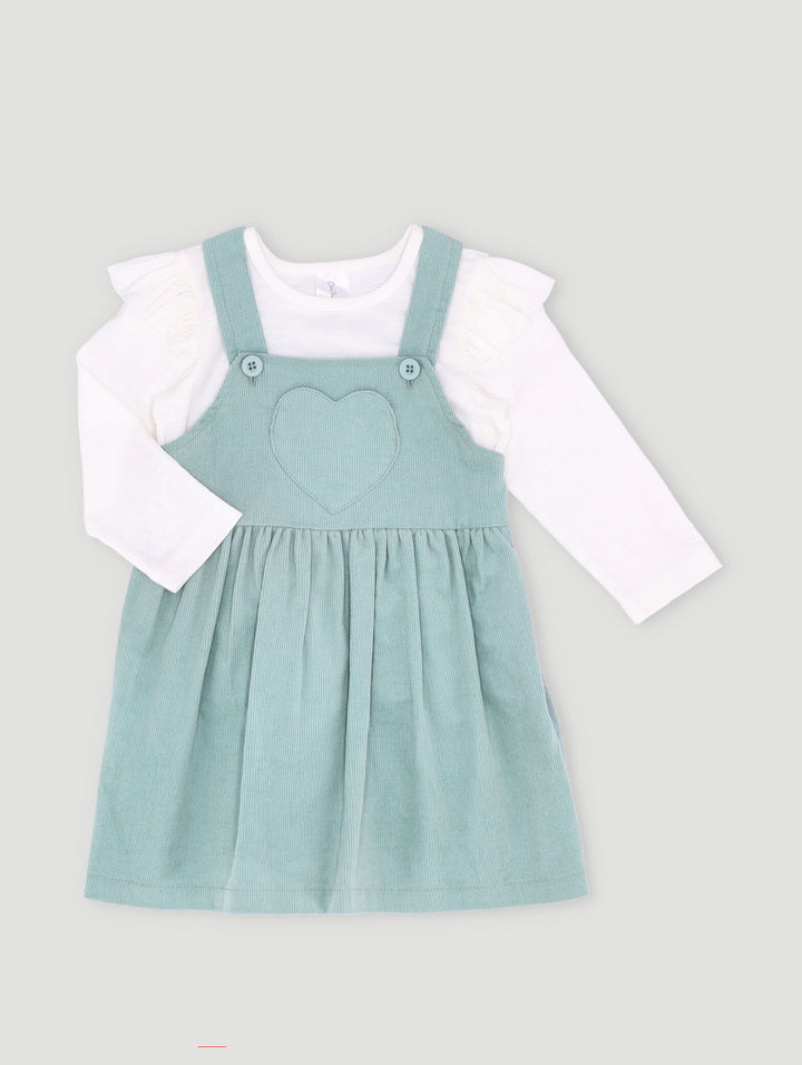 Baby Girls Heart Pocket Corduroy Pinni Set - Green