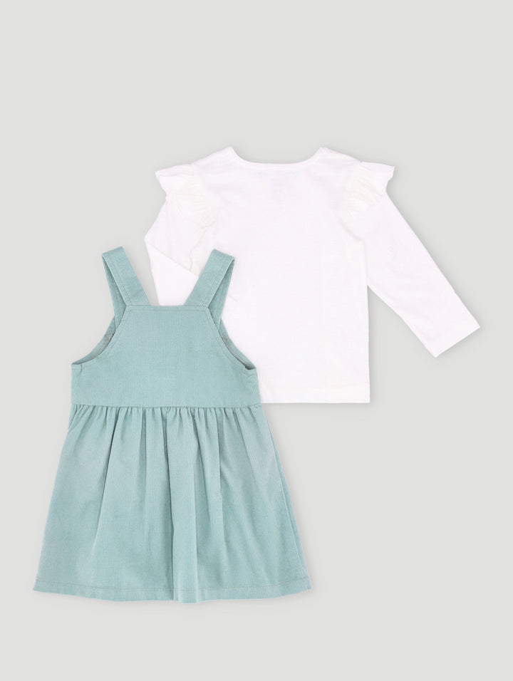 Baby Girls Heart Pocket Corduroy Pinni Set - Green