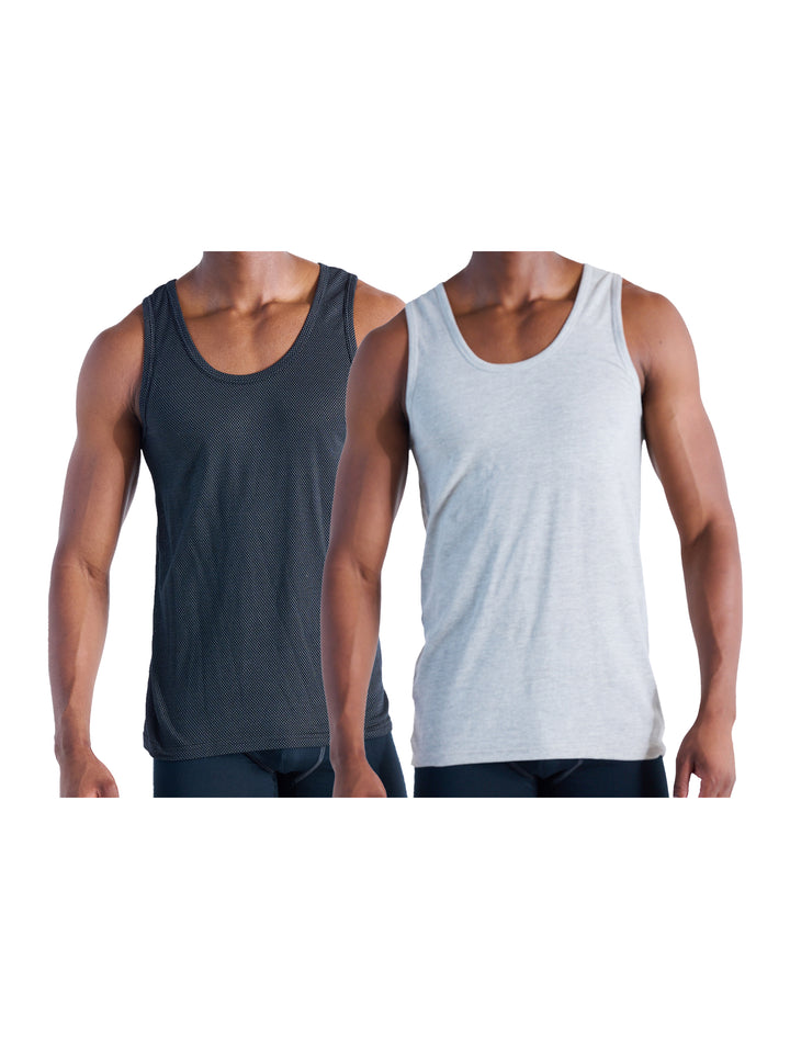 Mens - 2 Pack Eyelet Vest - Black/Grey