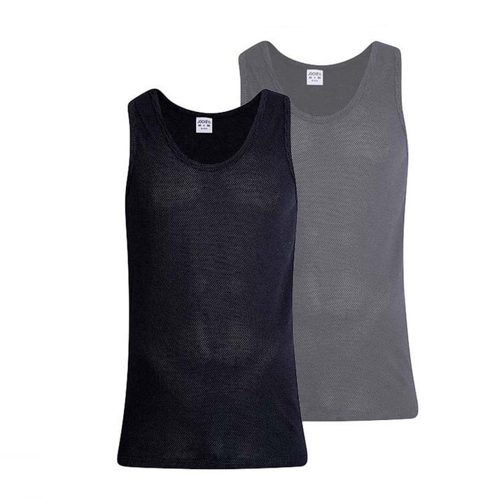 Mens - 2 Pack Eyelet Vest - Black/Grey