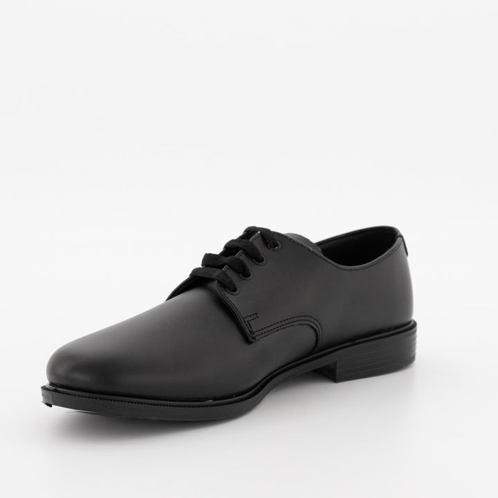 Boys Lace-Up Injection Leather School Shoe - Black