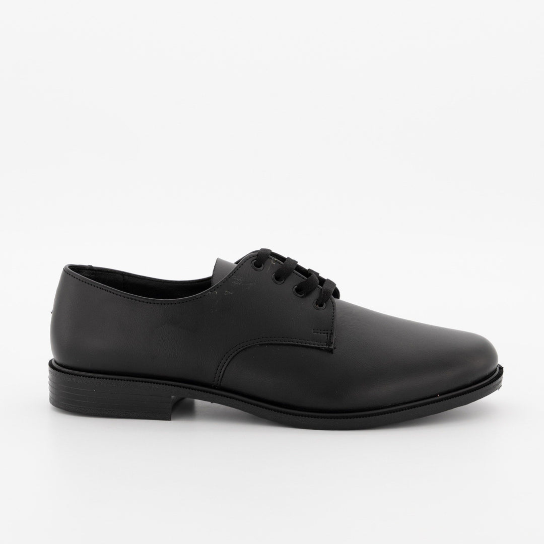 Boys Lace-Up Injection Leather School Shoe - Black