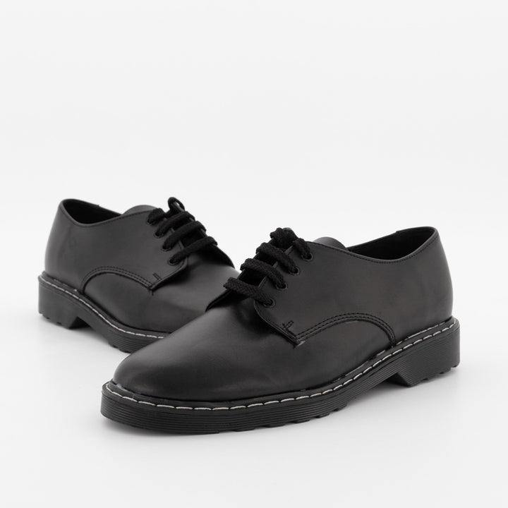 Boys Freedom Lace-Up Rubber Sole School Shoe - Black